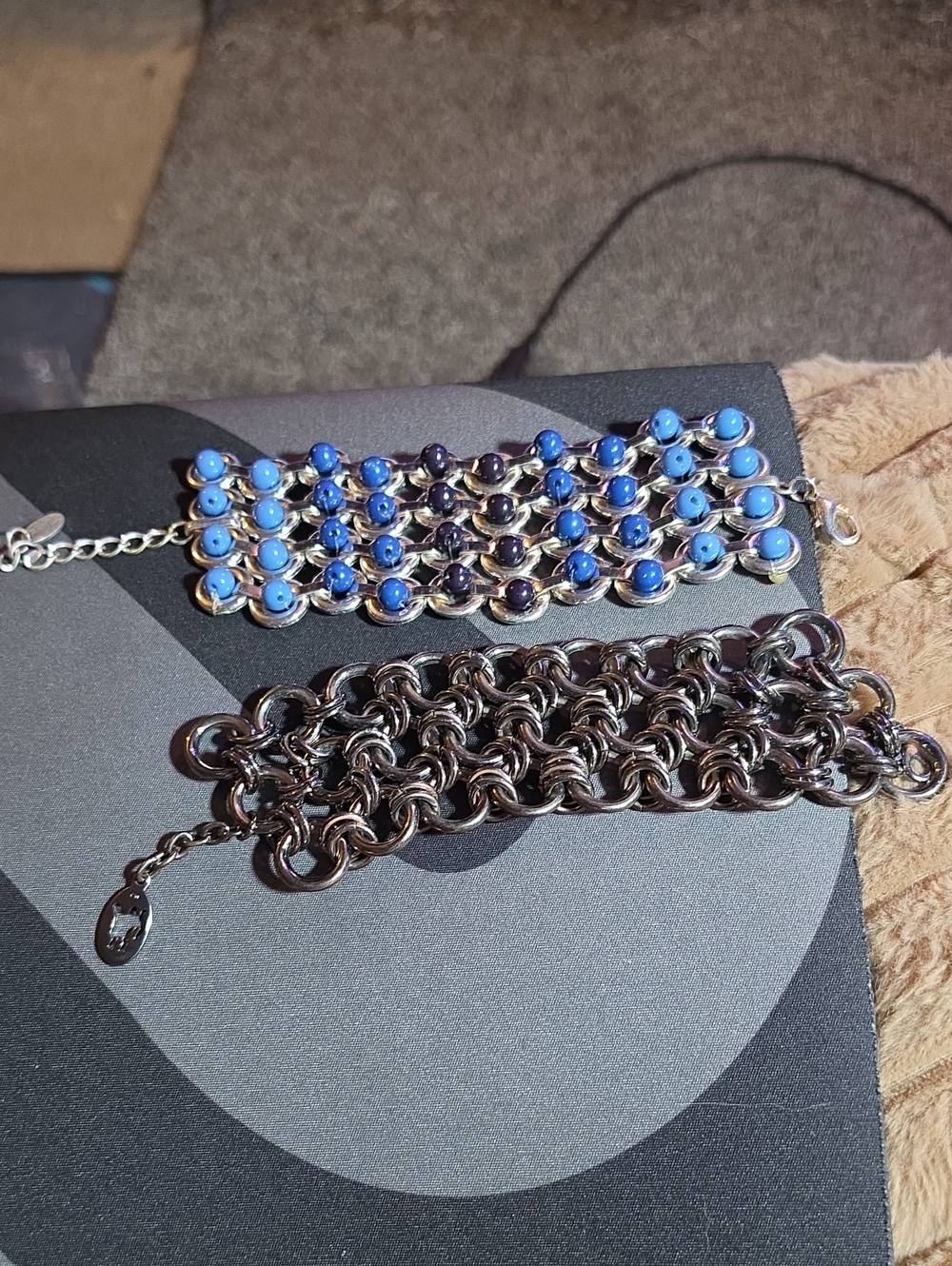 Blue Beaded and Silver Chain Women's Bracelet Set